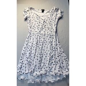 Rue21 Womens Floral Wrap Dress White Blue Ruffle High Low Summer Dress‎ Size S
